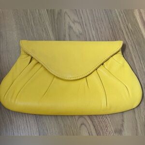 GUC Lauren Merkin Mustard Yellow Perforated Leather Clutch Bag
